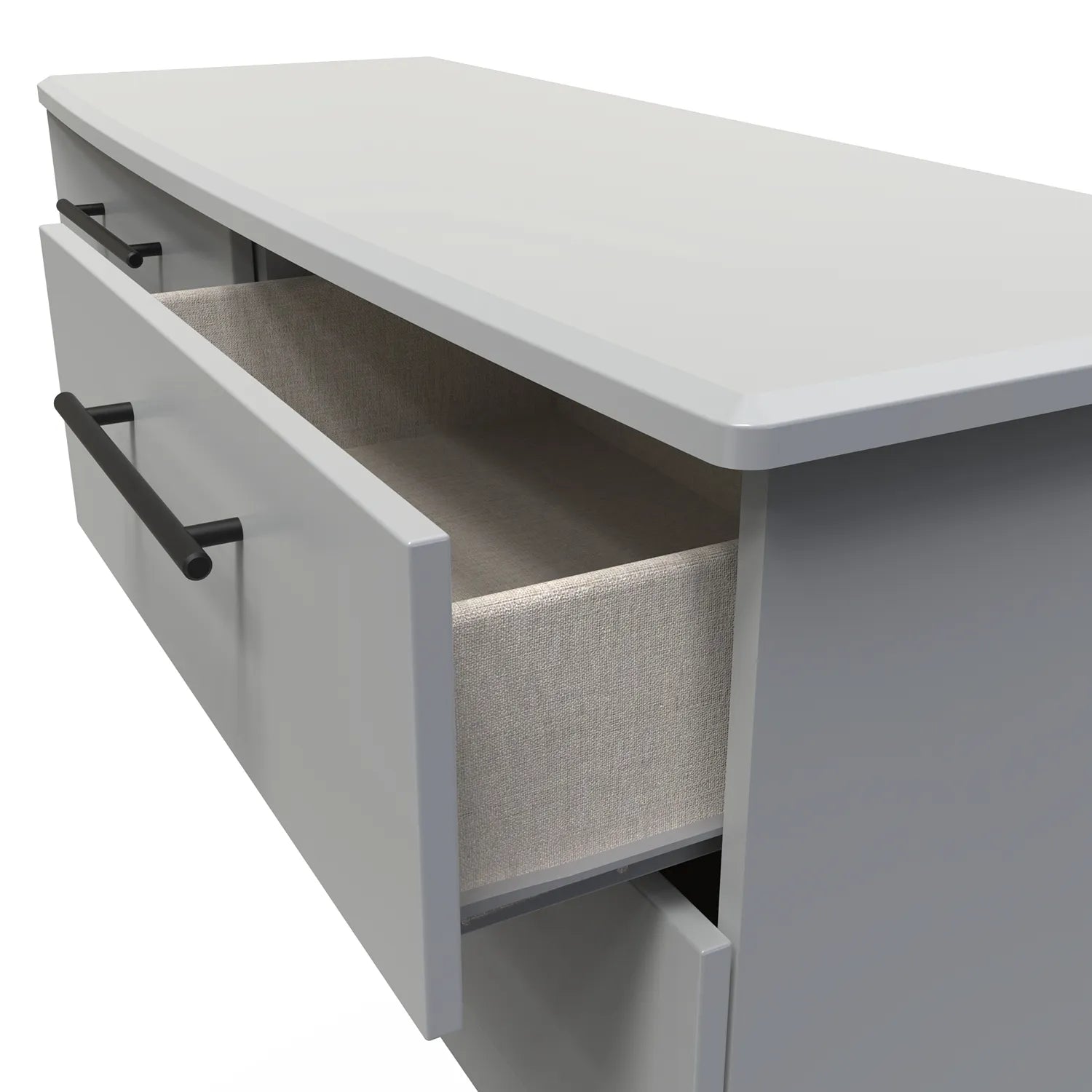 Bedroom Furniture Beverly Grey 4 Drawer Bed Box, Long Black Door Handles, Available in 3 Colours, Grey, White and Kashmir. Quick Delivery, Comes Assembled - Open Drawer