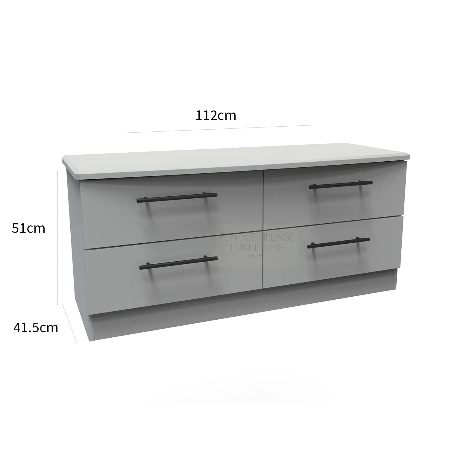 Bedroom Furniture Beverly Grey 4 Drawer Bed Box, Long Black Door Handles, Available in 3 Colours, Grey, White and Kashmir. Quick Delivery, Comes Assembled - Dimensions