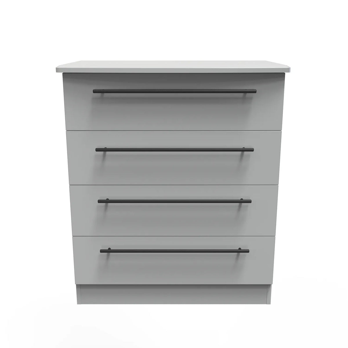 Bedroom Furniture Beverly Grey 4 Drawer Chest, Long Black Door Handles, Available in 3 Colours, Grey, White and Kashmir. Quick Delivery, Comes Assembled - Front view