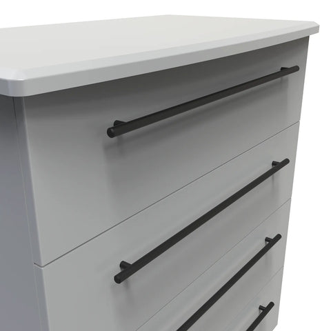 Bedroom Furniture Beverly Grey 4 Drawer Chest, Long Black Door Handles, Available in 3 Colours, Grey, White and Kashmir. Quick Delivery, Comes Assembled - Close View