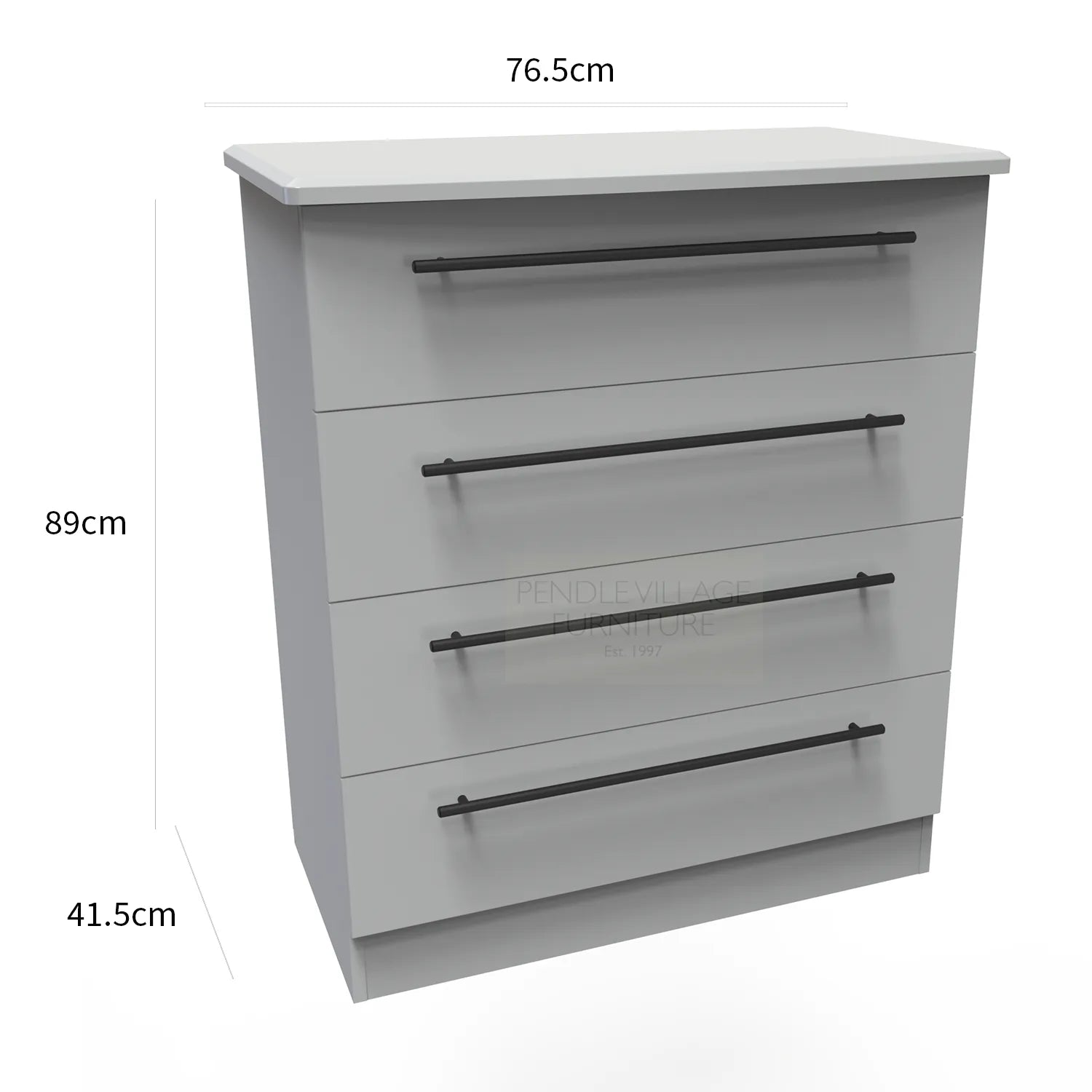 Bedroom Furniture Beverly Grey 4 Drawer Chest, Long Black Door Handles, Available in 3 Colours, Grey, White and Kashmir. Quick Delivery, Comes Assembled - Dimensions