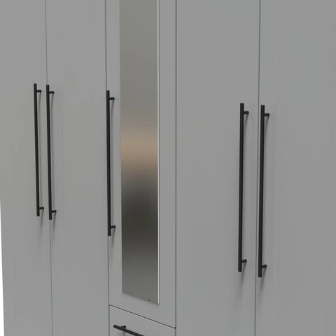 Beverly Dusky Grey 5 Door Wardrobe with Mirror & Drawers, Available in Choice of 3 Colours, White, Grey and Kashmir , Free Quick Delivery. Ready Assembled - Close Up