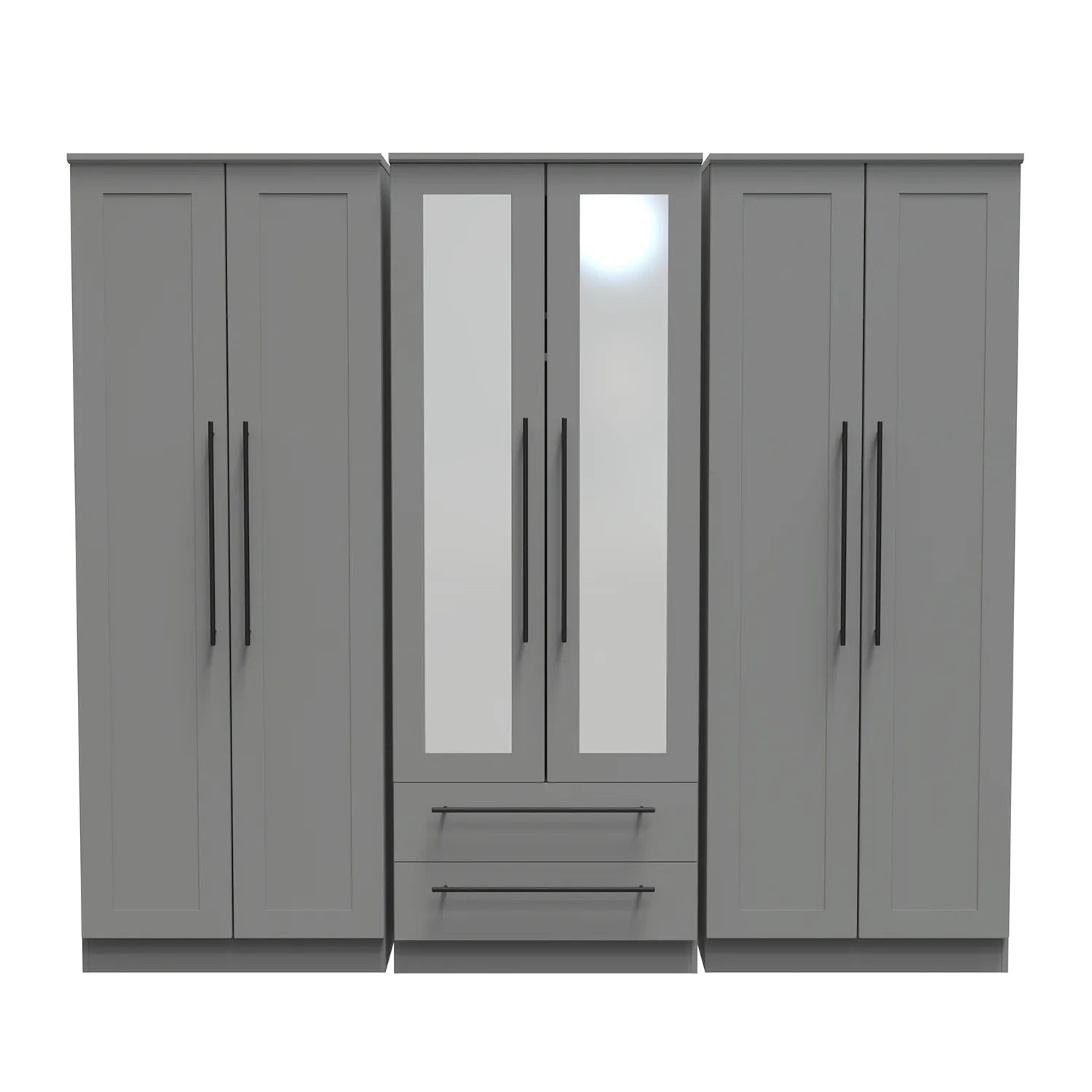 Beverly 6 Door Wardrobe with Mirror & Drawers