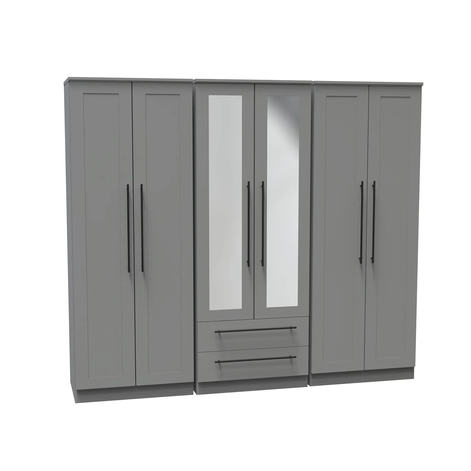 Beverly 6 Door Wardrobe with Mirror & Drawers