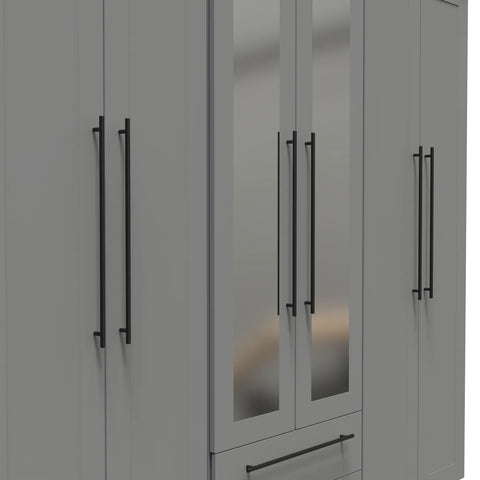 Beverly Dusky Grey 6 Door Wardrobe with Mirror & Drawers, Available in Choice of 3 Colours, White, Grey and Kashmir , Free Quick Delivery. Ready Assembled - Close Up