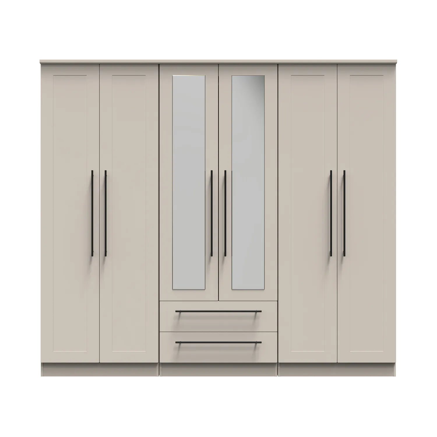 Beverly Kashmir 6 Door Wardrobe with Mirror & Drawers, Available in Choice of 3 Colours, White, Grey and Kashmir , Free Quick Delivery. Ready Assembled 