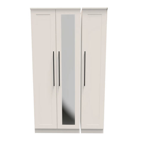 Beverly White Ash 3 Door Wardrobe, Available in Choice of 3 Colours, White, Grey and Kashmir , Free Quick Delivery. Ready Assembled - AngledView