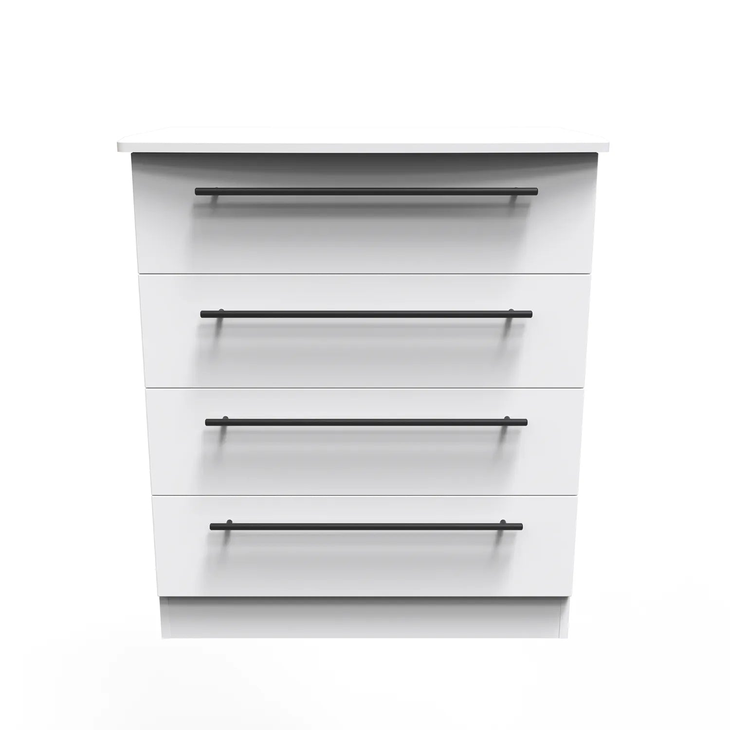 Bedroom Furniture Beverly White 4 Drawer Chest, Long Black Door Handles, Available in 3 Colours, Grey, White and Kashmir. Quick Delivery, Comes Assembled - Front view