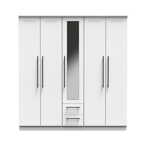 Beverly 5 Door Wardrobe with Mirror & Drawers