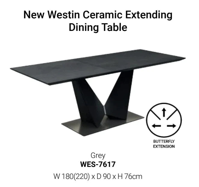 Westin Grey Ceramic Extending Dining Table With 6 Chairs