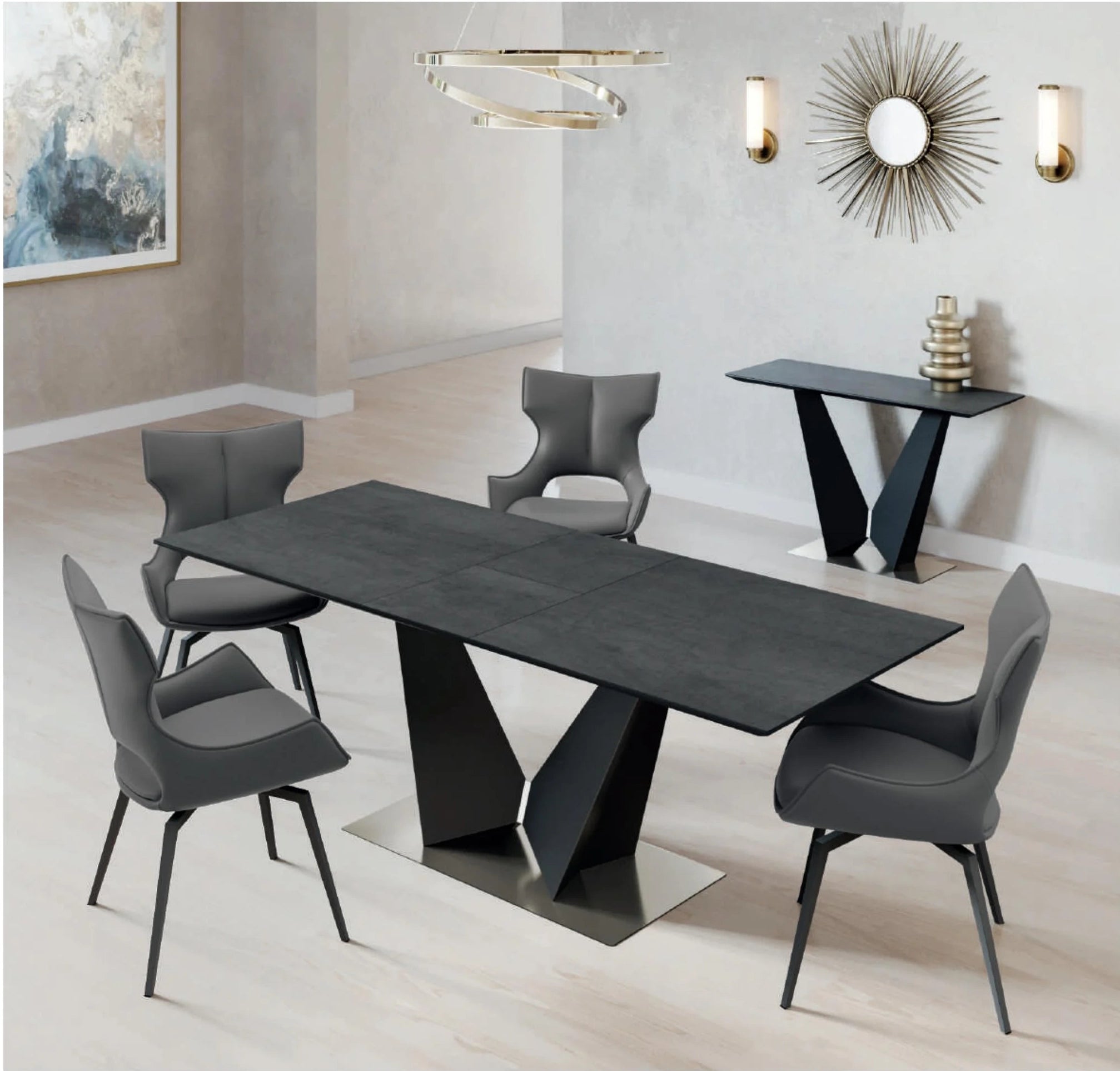 Westin Grey Ceramic Extending Dining Table With 6 Chairs