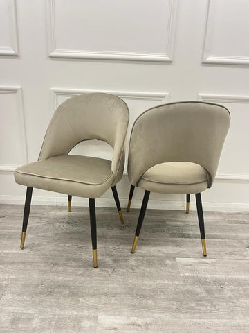 Set of 4 beige leather dining chairs, also available in Beige Velvet, Black Velvet, Rust Velvet and Champagne Velvet-Main-Image-Champagne-Velvet-Chairs