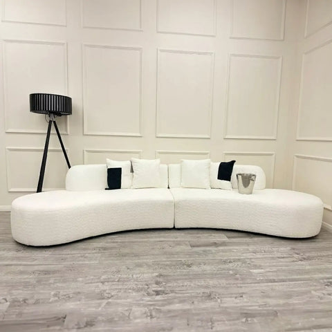 Margot Curved White Boucle 4 Seater Sofa, available in 7 colours - Lifestyle Image