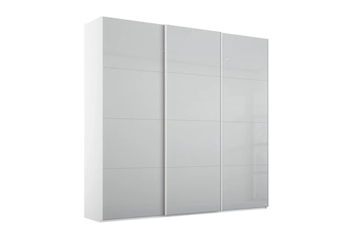 Rauch Formes White Carcase and Silk Grey glass Front Sliding Door Wardrobe available in 2 height Sizes 210 and 229 cm, available in 2 widths 203cm and 271cm available to buy online at pendle village furniture