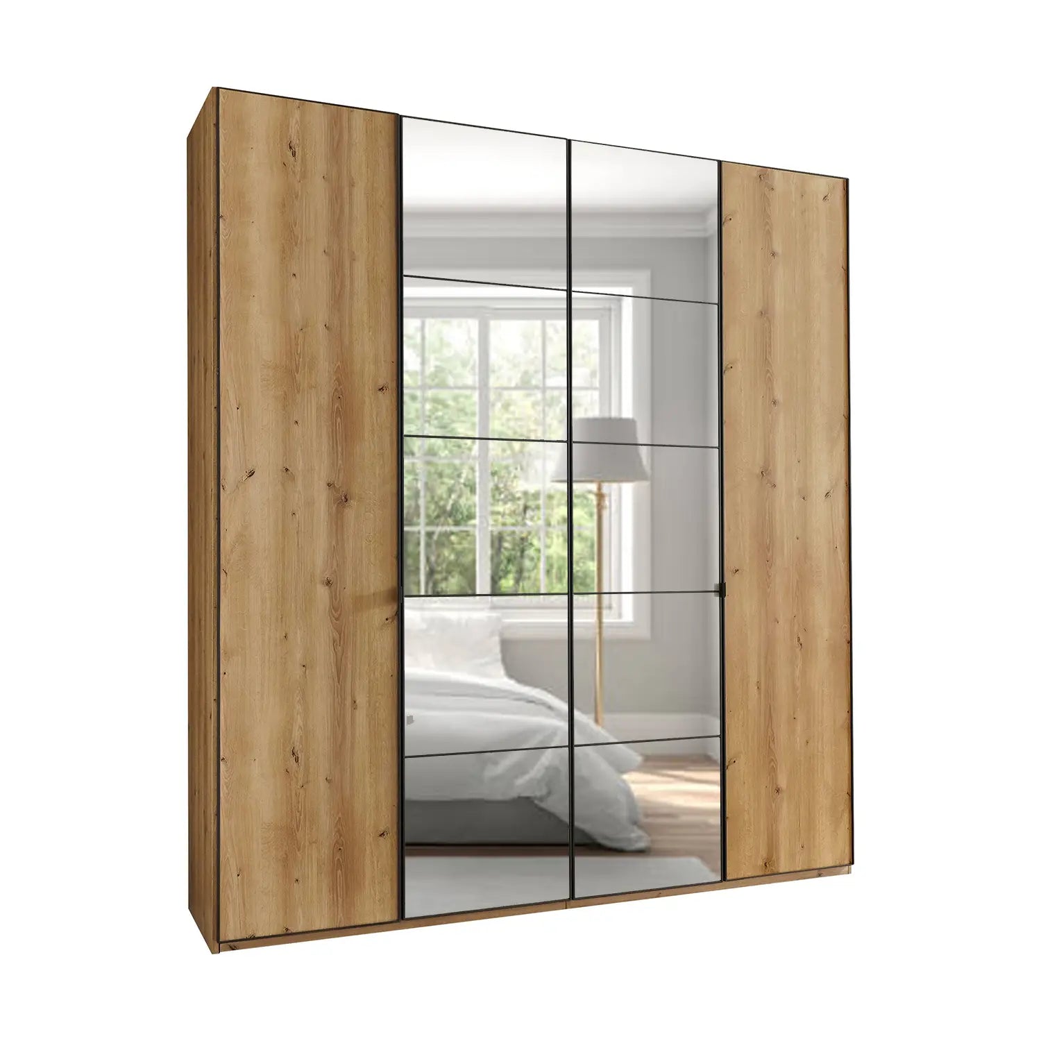 Zenith 200cm 4 Door Hinged Bianco Oak Mirrored Wardrobe