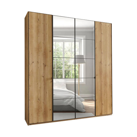 Zenith 200cm 4 Door Hinged Bianco Oak Mirrored Wardrobe. Available in 216cm and 236cm height. Also Available in various colours - Main Image