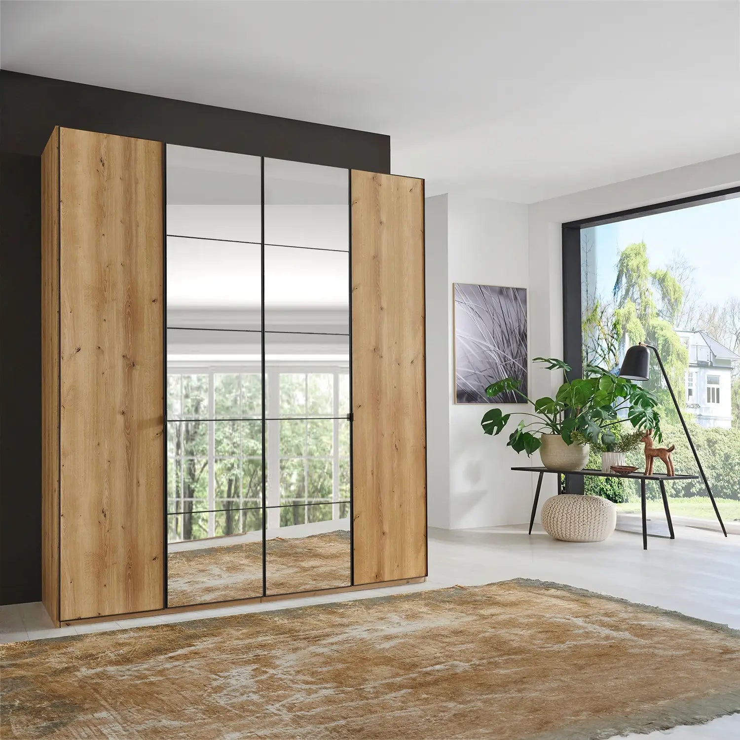 Zenith 200cm 4 Door Hinged Bianco Oak Mirrored Wardrobe