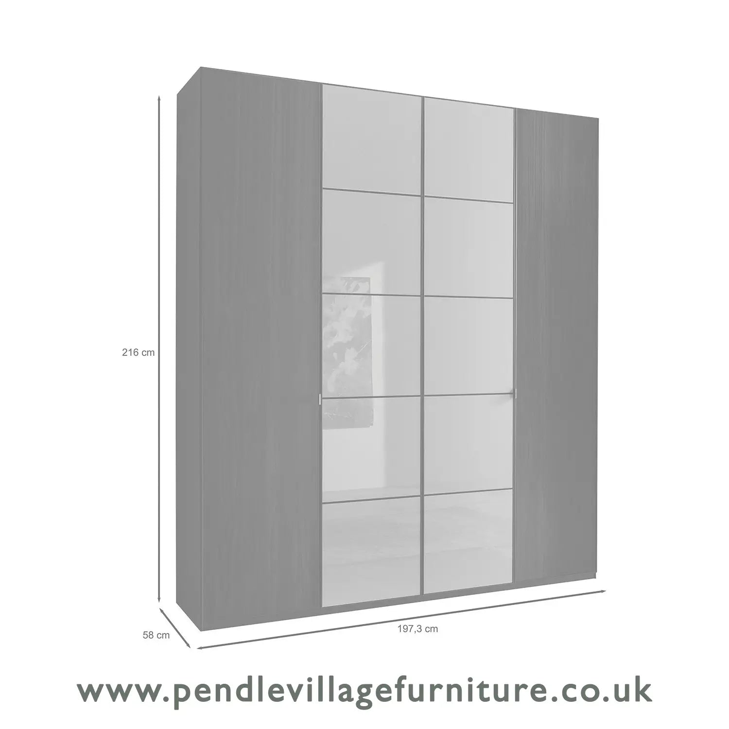 Zenith 200cm 4 Door Hinged Wardrobe Bianco Oak with Pebble Grey Glass