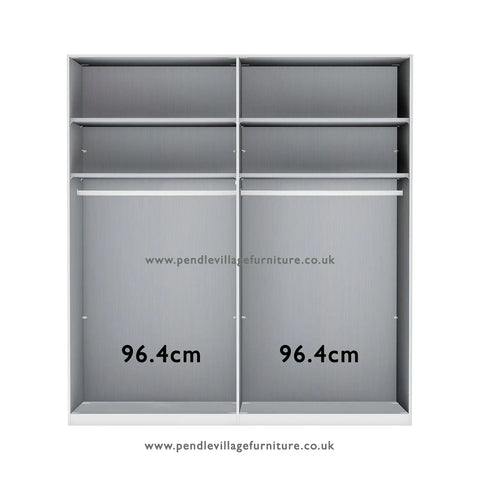 Zenith 200cm 4 Door Hinged Wardrobe. Available height 216cm and 236cm. Also available in various colours - Interior Measurements Image