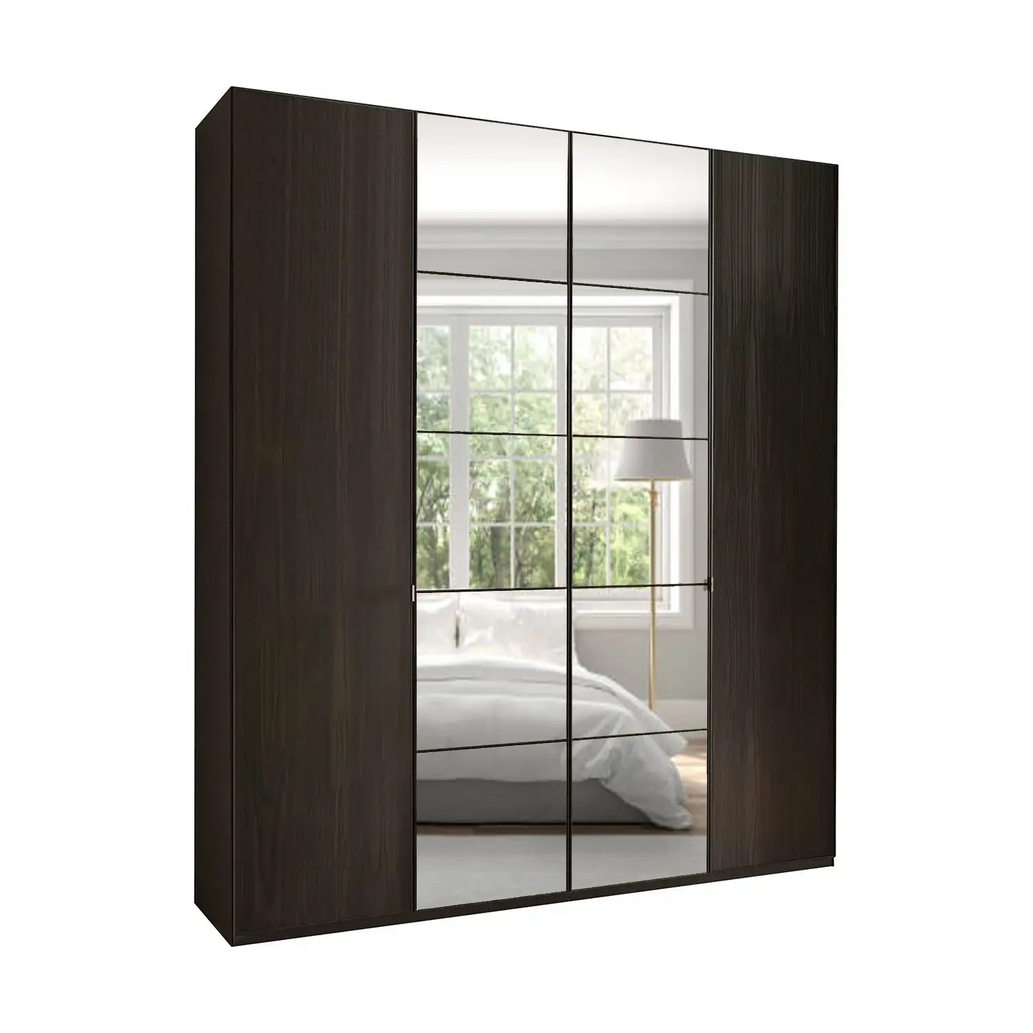 Zenith 200cm 4 Door Hinged Mocca Oak Mirrored Wardrobe