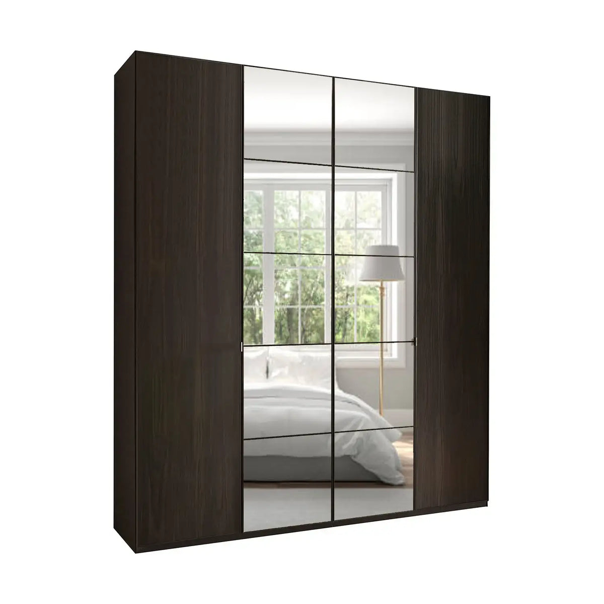 Zenith 200cm 4 Door Hinged Mocca Oak Mirrored Wardrobe. Available height 216cm and 236cm. Also available in various colours 
