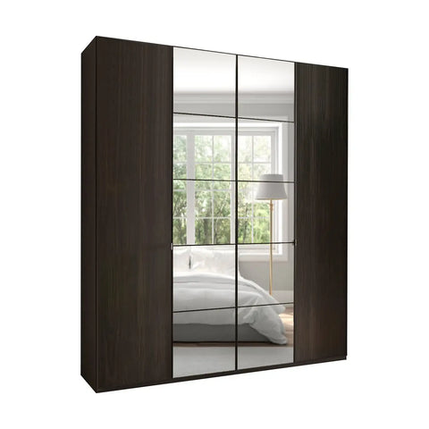 Zenith 200cm 4 Door Hinged Mocca Oak Mirrored Wardrobe. Available height 216cm and 236cm. Also available in various colours 
