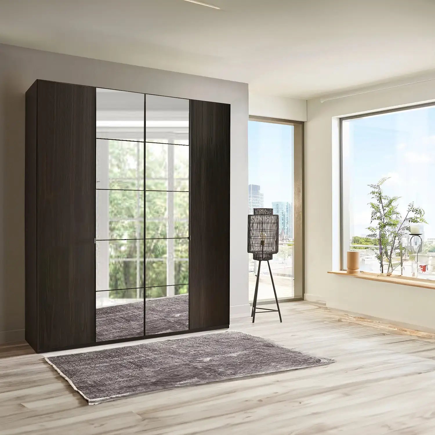 Zenith 200cm 4 Door Hinged Mocca Oak Mirrored Wardrobe