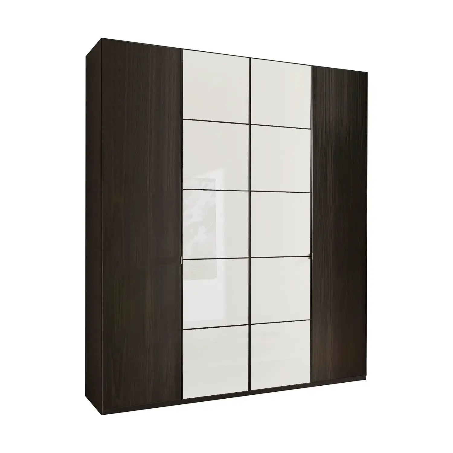 Zenith 200cm 4 Door Hinged Wardrobe Mocca Oak with White Glass Front