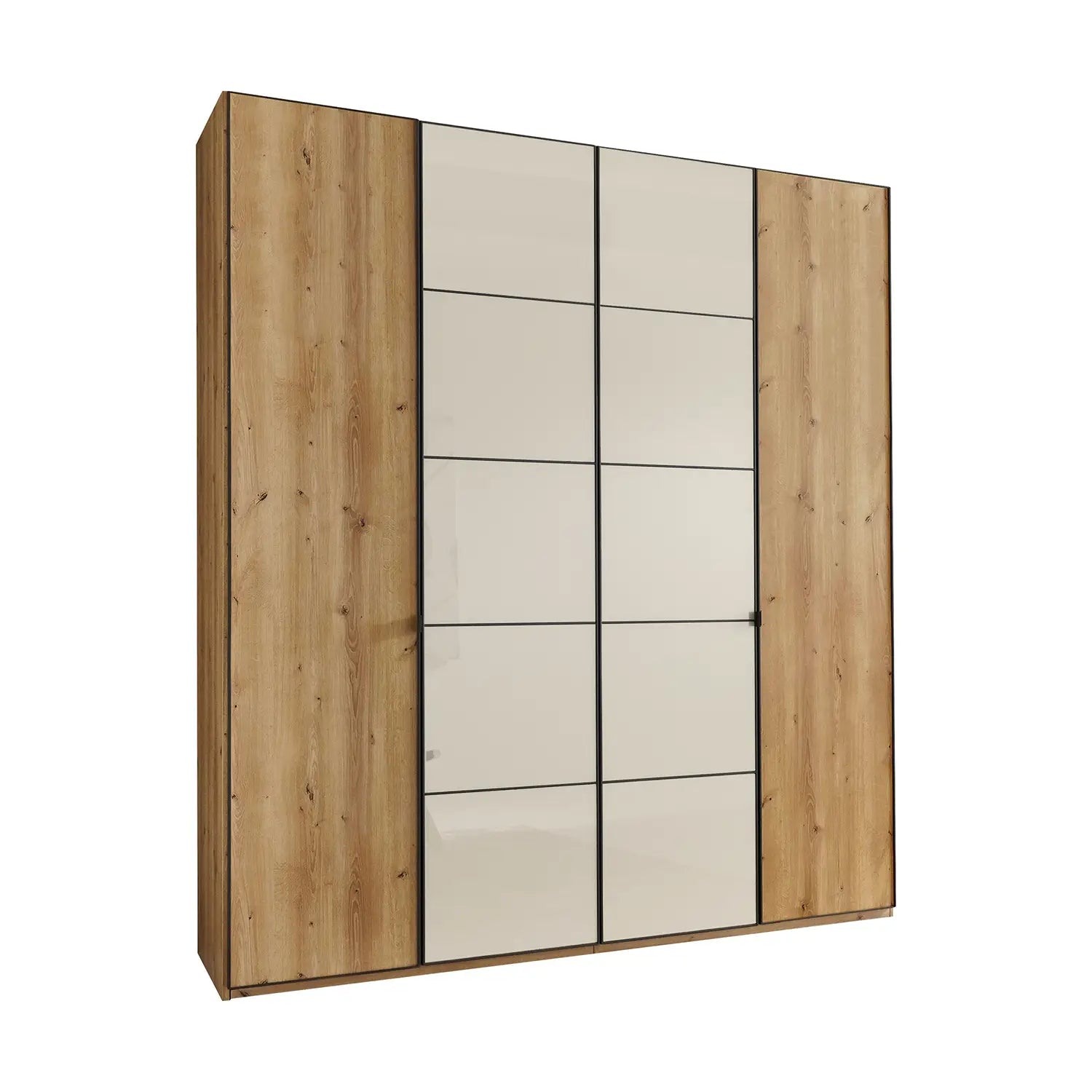 Zenith 200cm 4 Door Hinged Wardrobe Bianco Oak with Champagne Glass