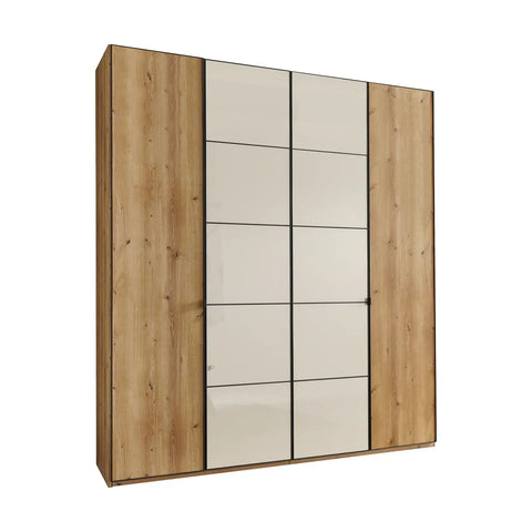 Zenith 200cm 4 Door Hinged Wardrobe Bianco Oak with Champagne Glass. Available in heights 216cm and 236cm. Also available in various colours - Main Image