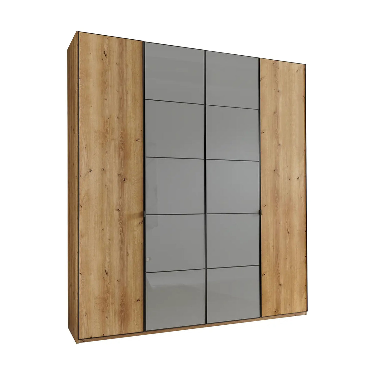 Zenith 200cm 4 Door Hinged Wardrobe Bianco Oak with Havana Glass. Available in heights 216cm and 236cm. Also available in various colours - Main Image