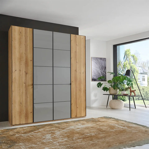 Zenith 200cm 4 Door Hinged Wardrobe Bianco Oak with Havana Glass. Available in heights 216cm and 236cm. Also available in various colours - Lifestyle Image