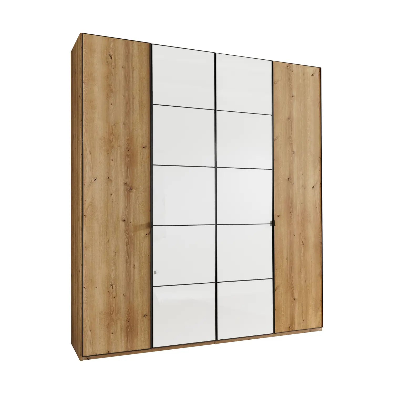 Zenith 200cm 4 Door Hinged Wardrobe Bianco Oak with White Glass