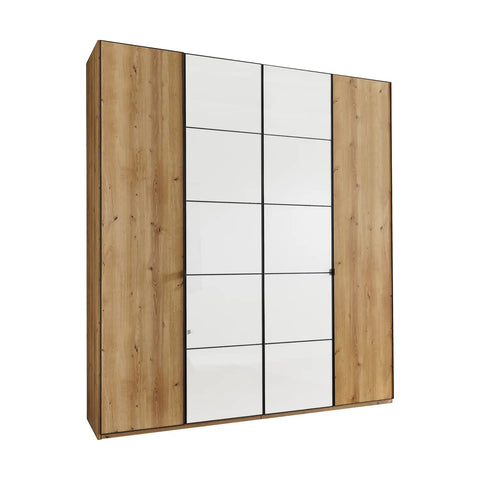 Zenith 200cm 4 Door Hinged Wardrobe Bianco Oak with White Glass. Available in heights 216cm and 236cm. Also available in various colours - Main Image 