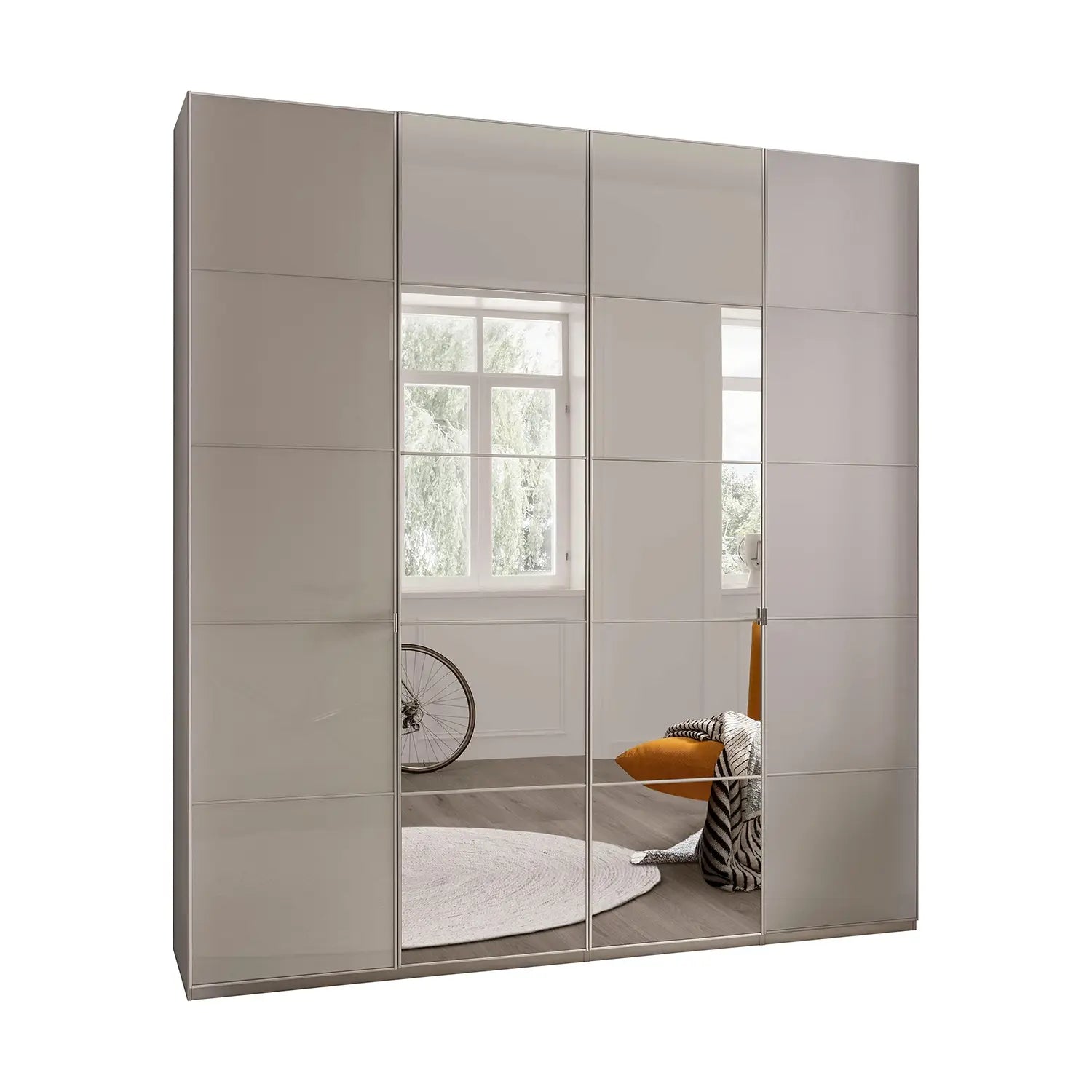 Zenith 200cm Champagne Glass 4 Door Wardrobe with Mirror