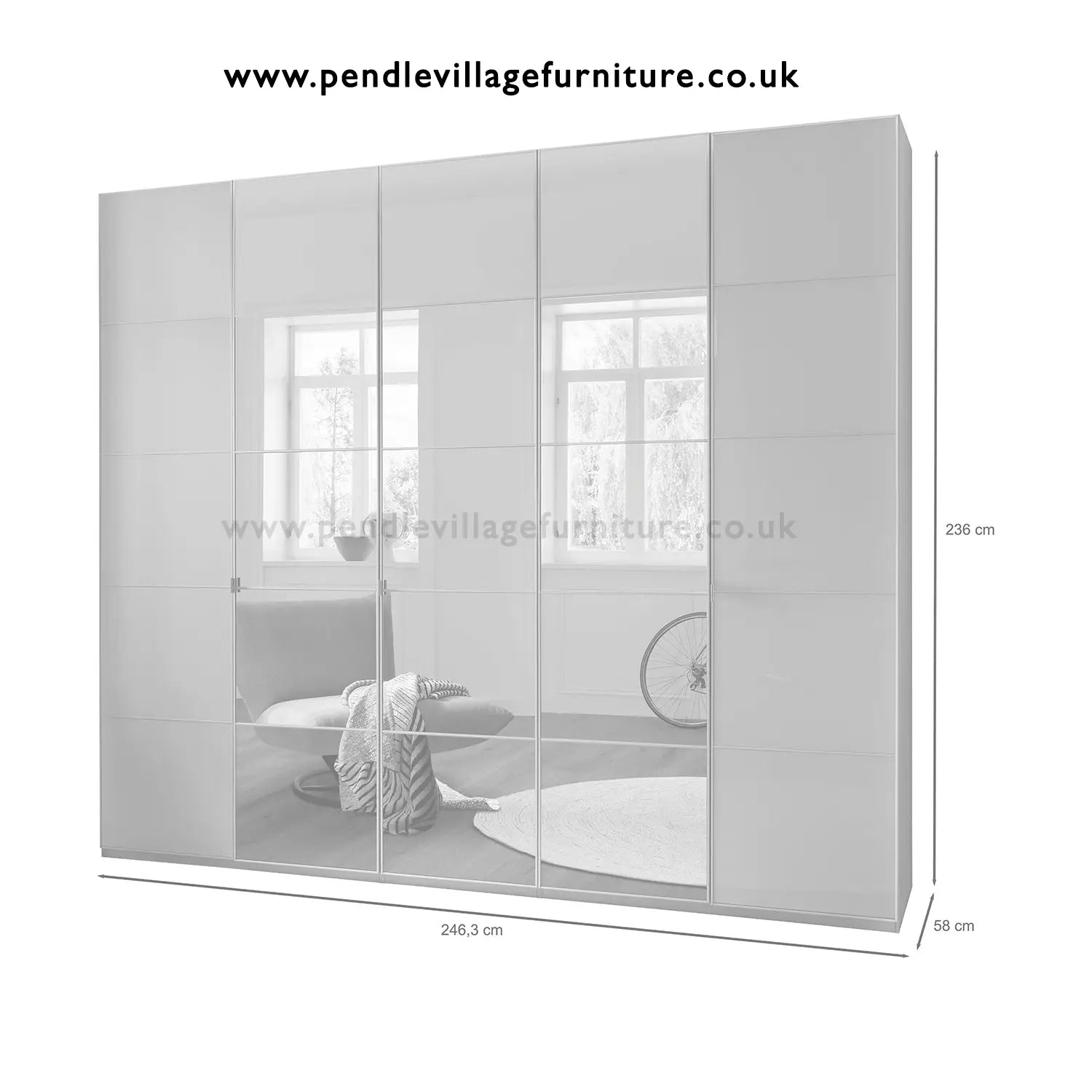 Zenith 250cm Champagne Glass 5 Door Wardrobe with Mirror