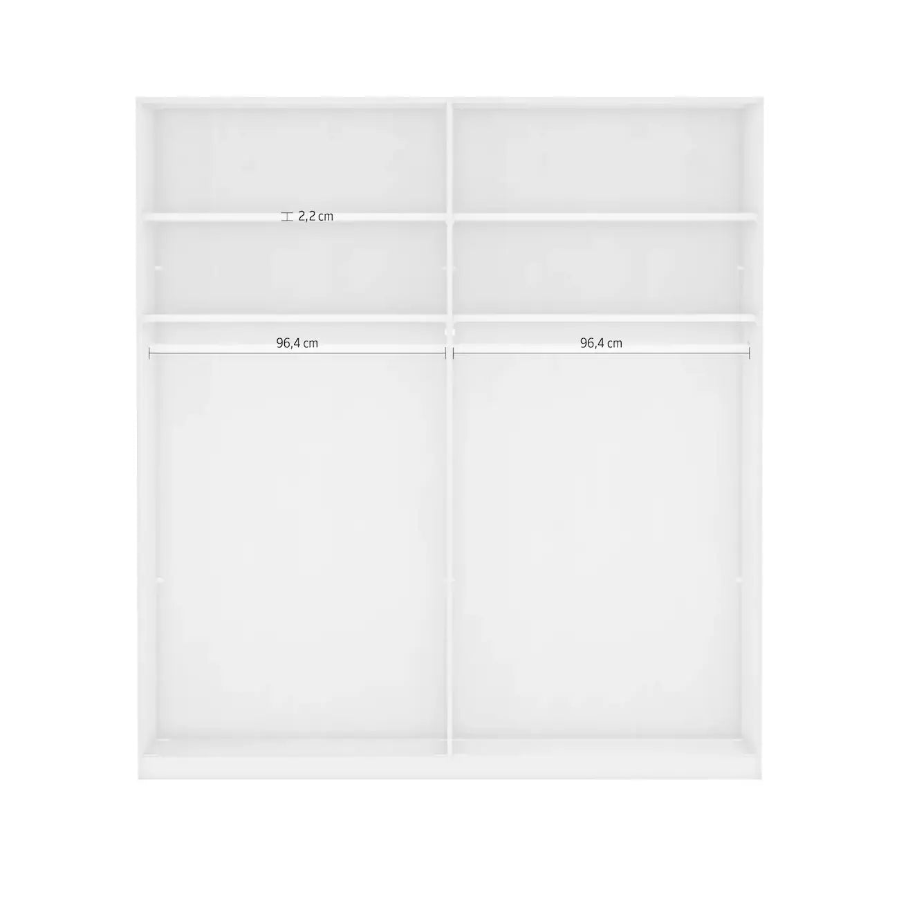 Wiemann Oxford 2 Door Sliding 150cm Wardrobe with Mirror. Size Width 150cm, Height 217cm and Depth 68cm, Colour White Wardrobe with Mirror  - Inside Wardrobe