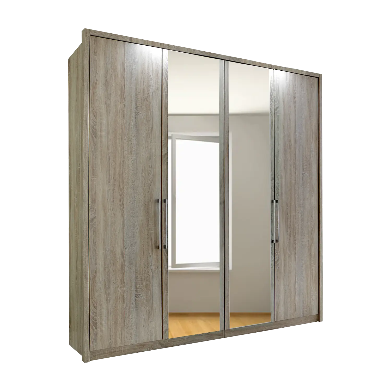 Wiemann Bristol Rustic Oak and Mirror Front 4 Door Wardrobe