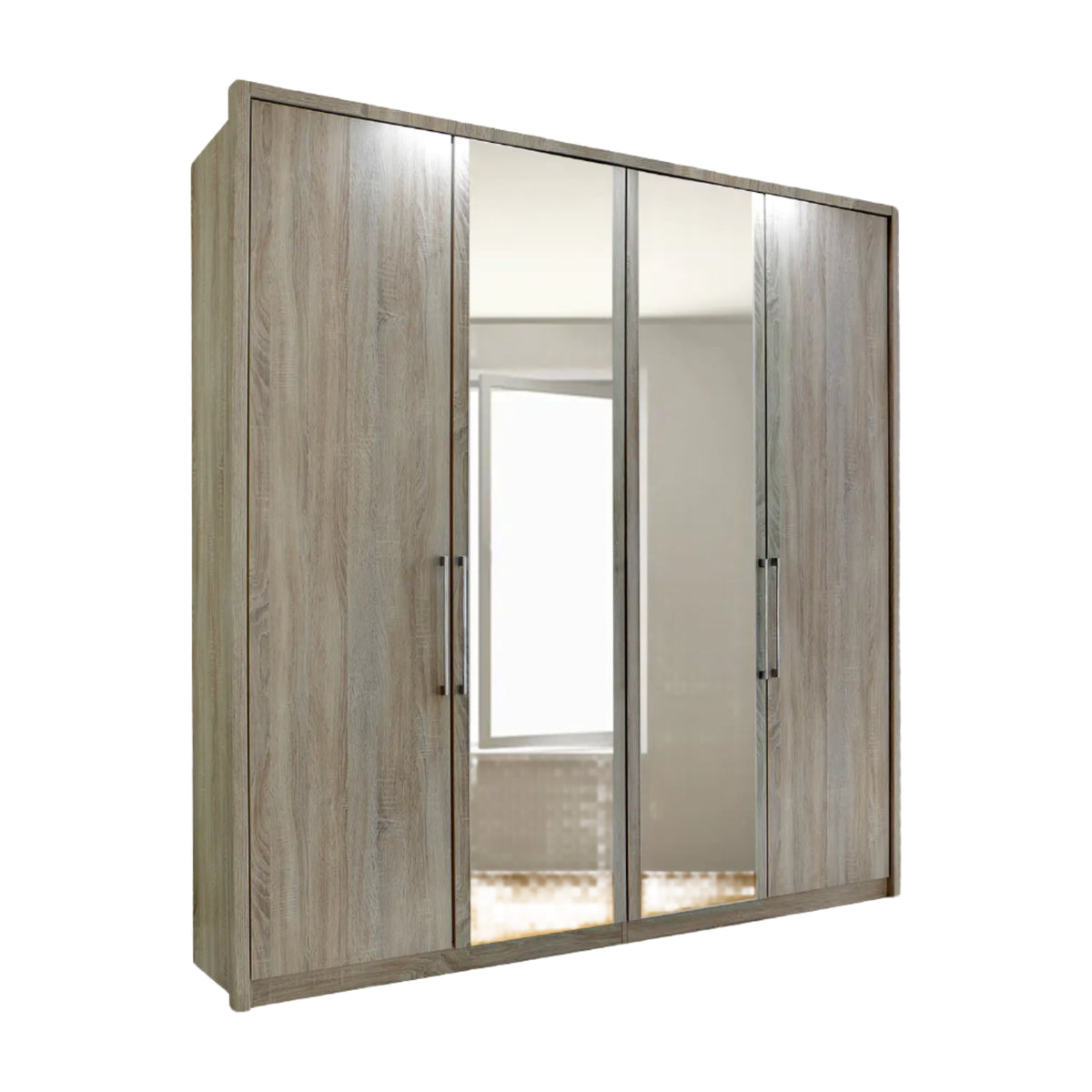 Wiemann Oak and Mirror 4 Door Wardrobe 200cm Wide