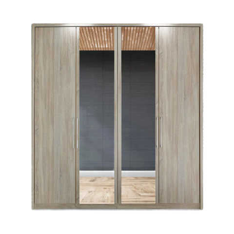 Wiemann Bristol Oak and Mirror 4 Door Wardrobe 200cm Wide