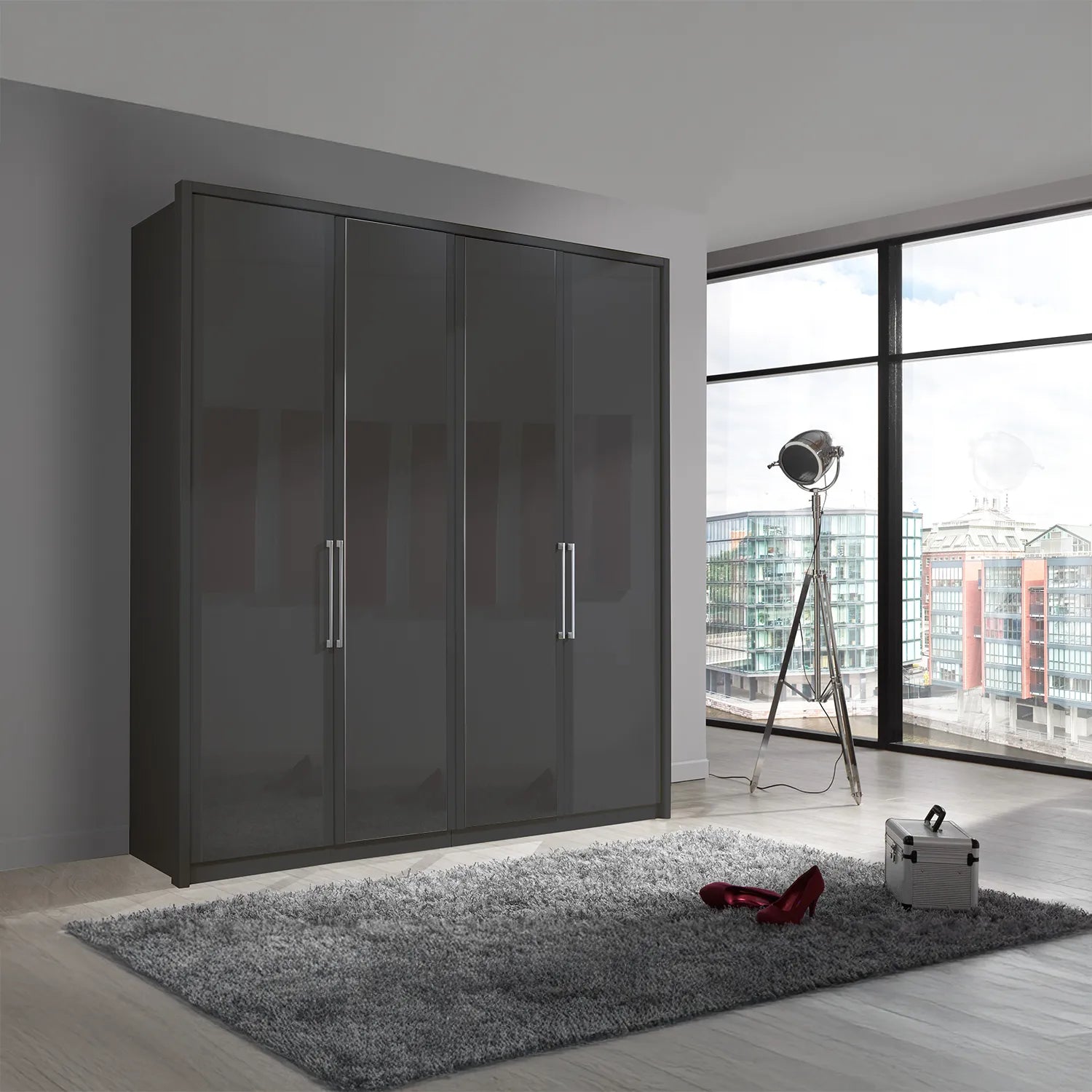 Wiemann Bristol Graphite Glass Front 4 Door Wardrobe