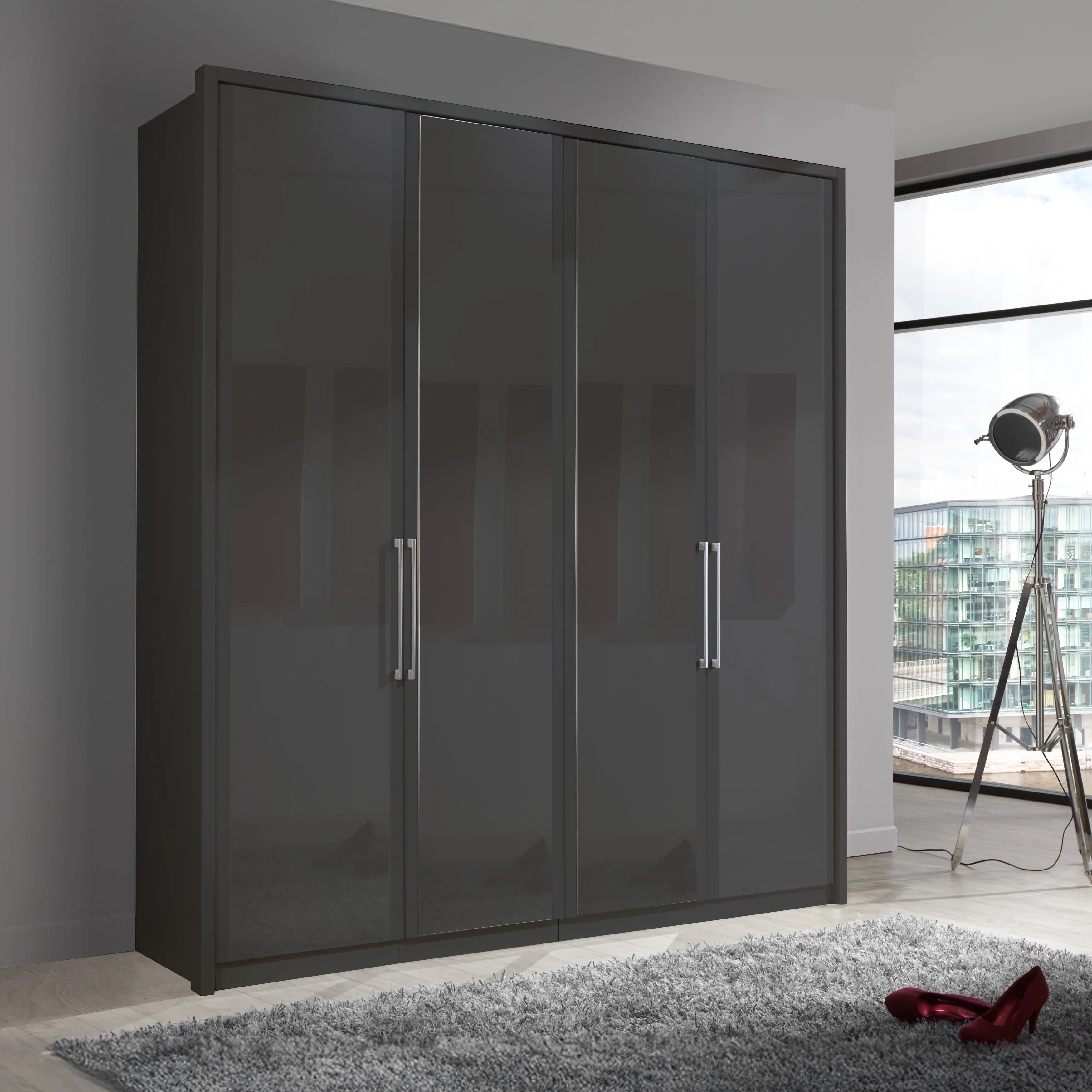 Wiemann Bristol Graphite Glass Front 4 Door Wardrobe