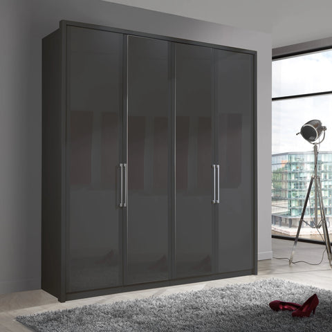 Wiemann Bristol black Glass Front 4 Door Wardrobe Width 200cm