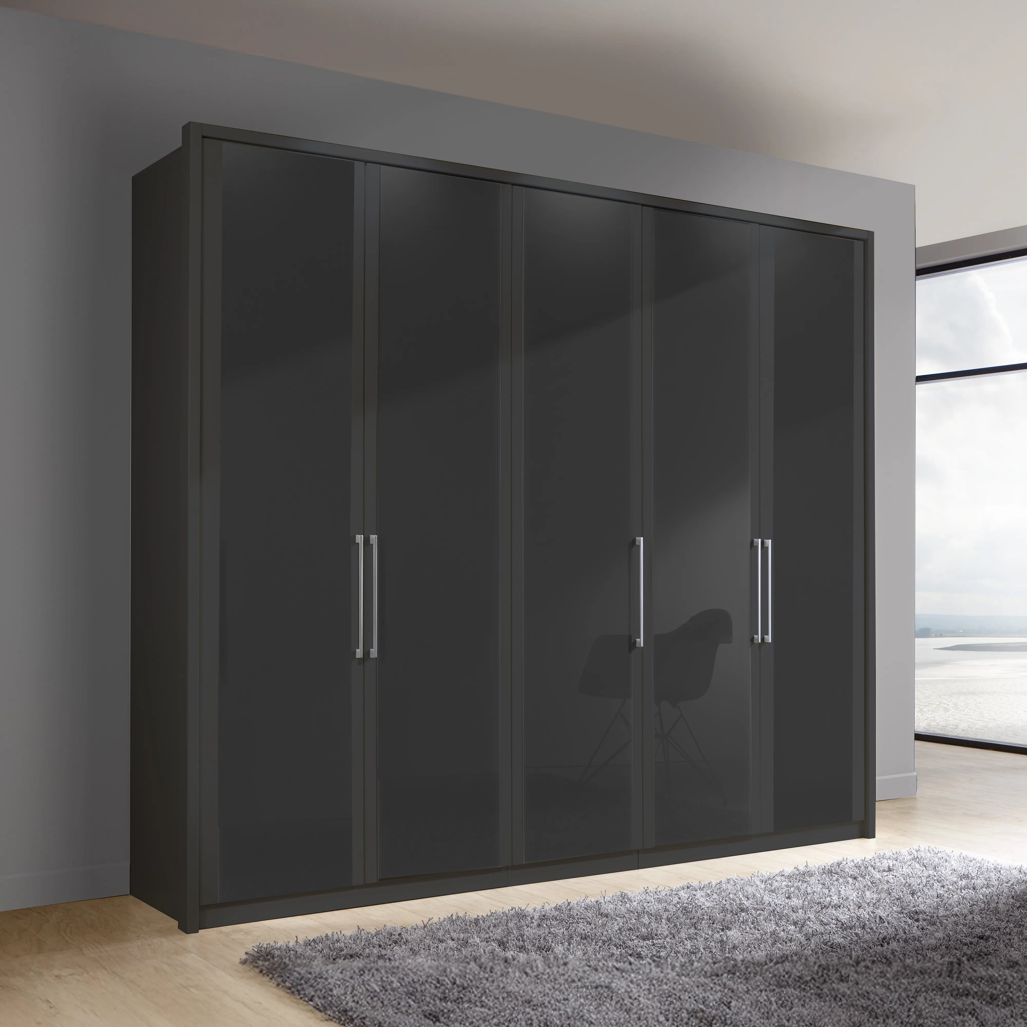 Wiemann Bristol Graphite Glass Front 4 Door Wardrobe