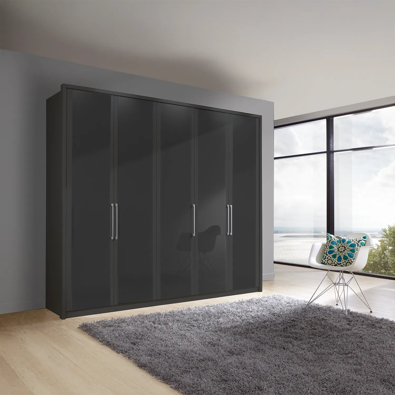 Wiemann Bristol Graphite Glass Front 4 Door Wardrobe