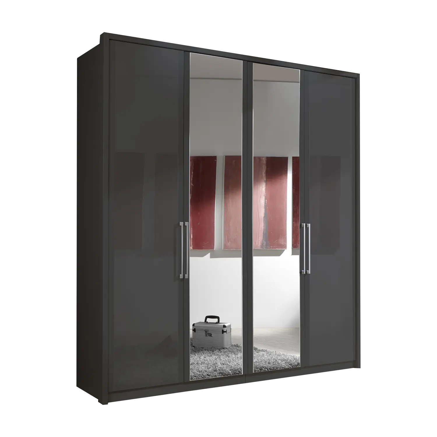 Wiemann Bristol Graphite and Mirror Front 4 Door Wardrobe