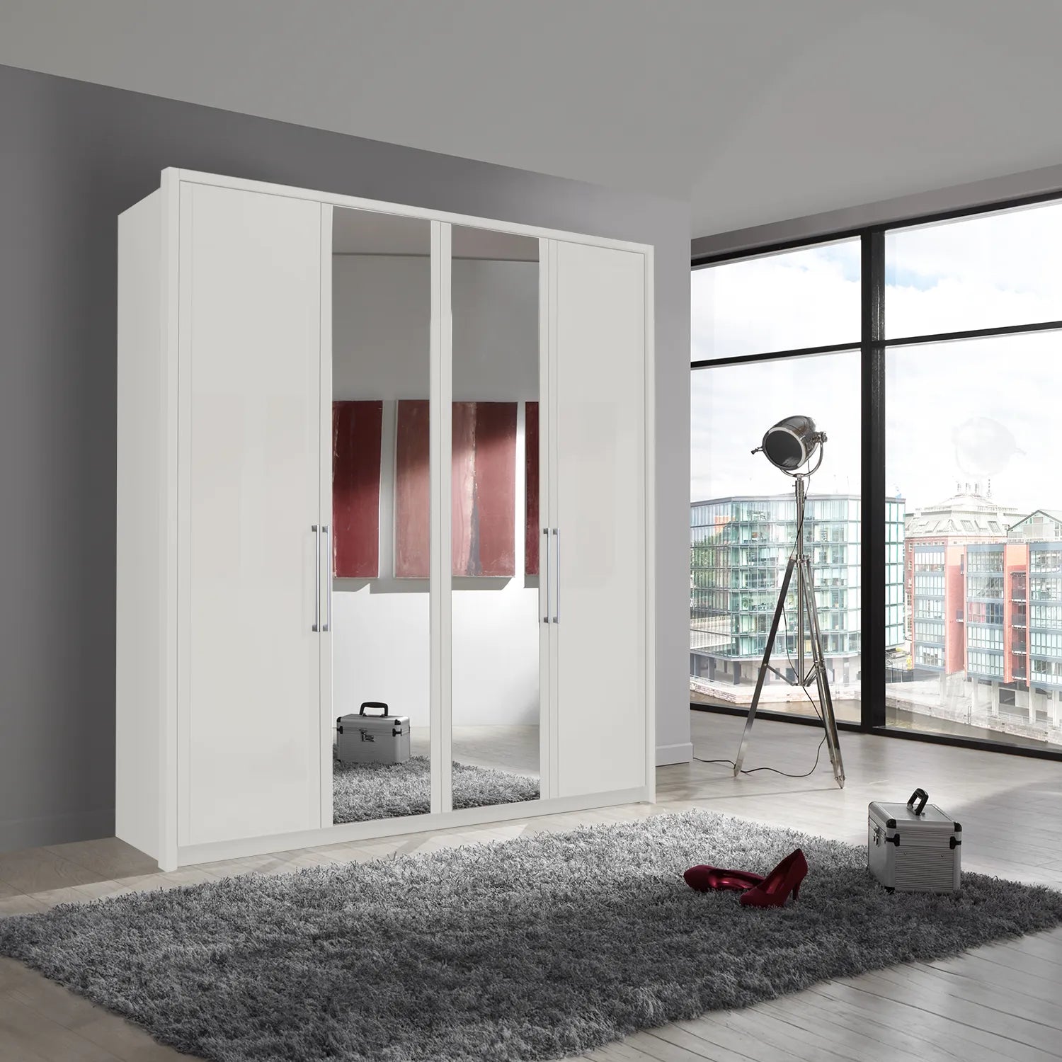 Wiemann Bristol White 4 Door Wardrobe With Mirror