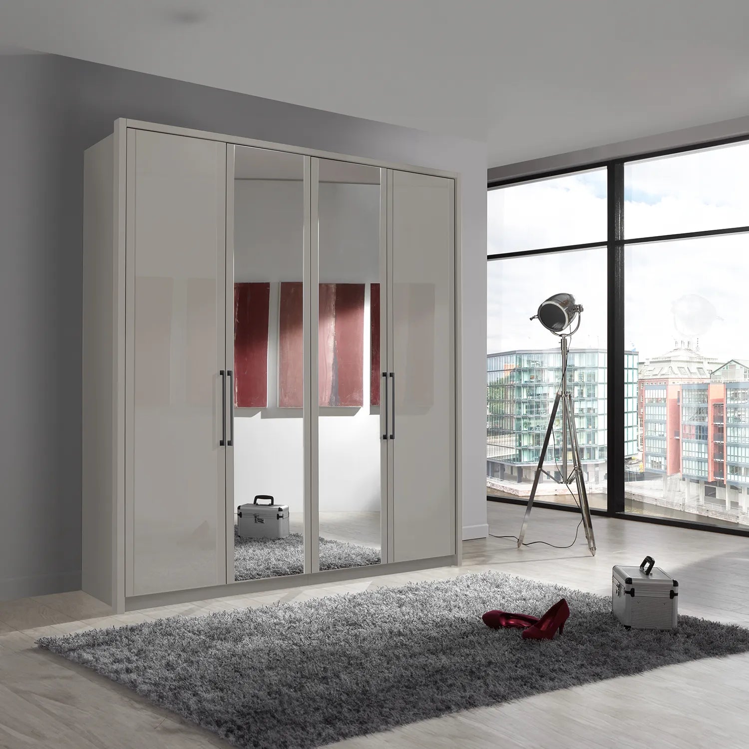 Wiemann Bristol Pebble Grey 4 Door Wardrobe With Mirror