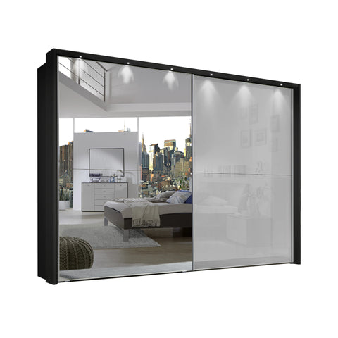 Wiemann White Glass and Mirror Front Sliding Door Wardrobe Width Size 150cm, 200cm, 250cm, 300cm