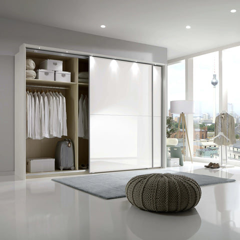 Wiemann Bristol White Sliding Door Wardrobe, We will Deliver and assemble the wardrobe. Available in 4 Width Sizes 150cm, 200cm, 250cm and 300cm height is 217cm - Wardrobe Interior Image